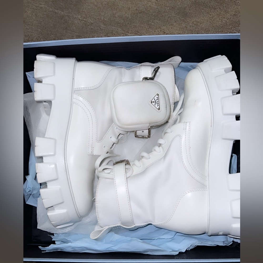 Prada Monolith leather and nylon fabric boots
